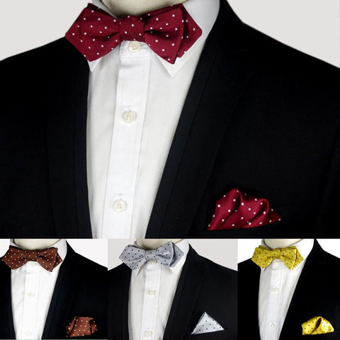Men's Polka Dot Self Tie Bow Tie with Pocket Square Handkerchief Set