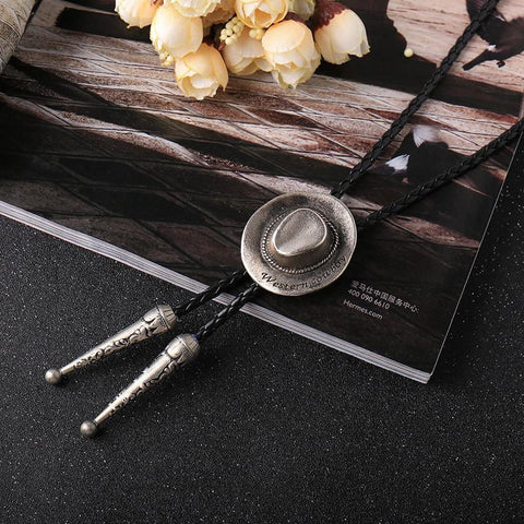 Alloy Cowboy Hat Pendant Bolo Tie