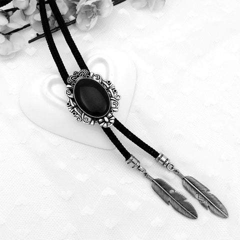 Leather Rope and Pendant Bolo Bow Tie