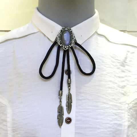 Leather Rope and Pendant Bolo Bow Tie
