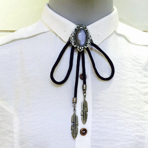 Leather Rope and Pendant Bolo Bow Tie