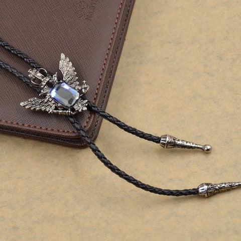 2 Head Eagle Gemstone Pendant with Leather Cord Bolo Tie