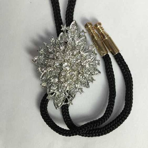 Rhinestone Embellished Pendant Bolo Tie