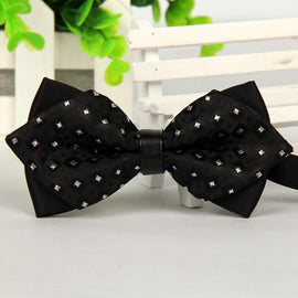 Pointed Black and White Polka Dot Self Tie Bow Tie