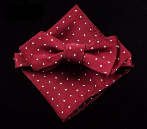 Men's Polka Dot Self Tie Bow Tie with Pocket Square Handkerchief Set