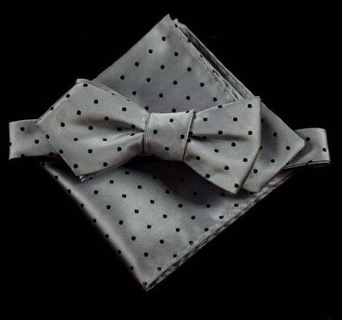 Men's Polka Dot Self Tie Bow Tie with Pocket Square Handkerchief Set