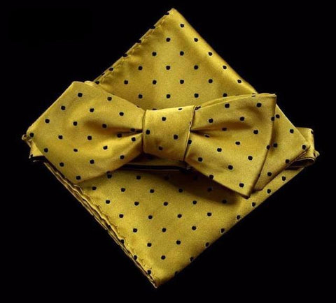 Men's Polka Dot Self Tie Bow Tie with Pocket Square Handkerchief Set
