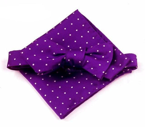 Men's Polka Dot Self Tie Bow Tie with Pocket Square Handkerchief Set