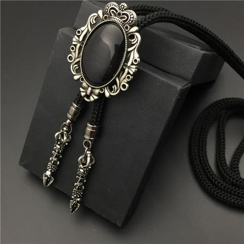 Leather Rope and Pendant Bolo Bow Tie